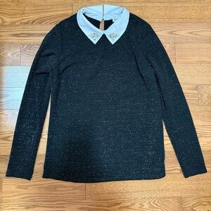 Faith and Joy Black Top with White Embellished Collar